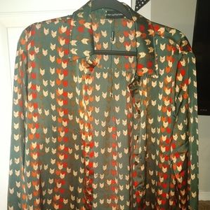 Multi colored satin button up blouse